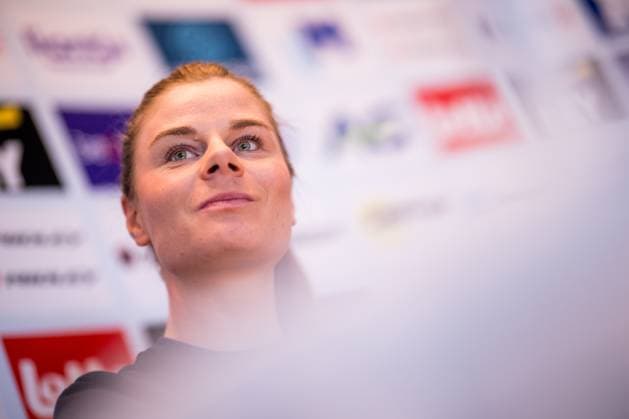 Belgian Lotte Kopecky talks to the press during a press conference, PK, Pressekonferenz before the cycling World Championship, WM, Weltmeisterschaft in Montreal, Canada, Friday 18 September 2026. The UCI road world championships are taking place from 20 to 27 September, in Montreal, Canada. JASPERxJACOBS  x186886075x