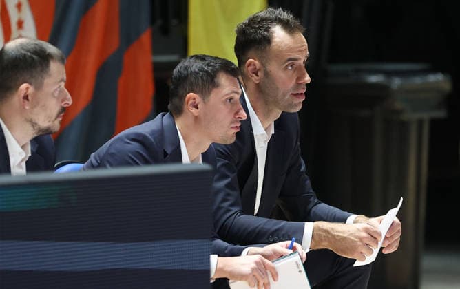 18.09.2026 Samokov(Bulgaria) Batumi-CSM Oradea champions league 1 2 semi finals qualifiers men s basketball Ciprian Enache(C) Assistant Coach, Titus Nicoara(R) CSM Oradea team manager :