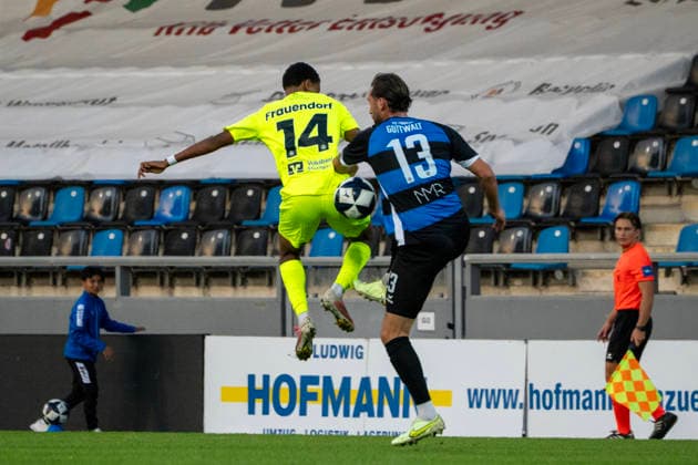 September 18, 2026, xerix, Southwest Regional Soccer League, FSV Frankfurt vs. Stuttgarter Kickers – Game scene featuring Melkamu Frauendorf SV (Stuttgarter Kickers) and Lukas Gottwalt (FSV Frankfurt), Frankfurt