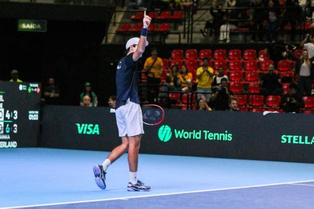 RECORD DATE NOT STATED Davis Cup - Gustavo Heide x Stan Wawrinka Rio de Janeiro (RJ) 18 09 2026 - Davis Cup Brazil Switzerland Tennis - Match between tennis players Gustavo Heide (BRA) and Stan Wawrinka (SUI), for the Davis Cup, at Farmasi Arena, in Barra da Tijuca, Rio de Janeiro(Foto: Lucas Simonin Gomes Thenews2 imago images) SPO  Copyright: xLucasxSimoninxGomesx