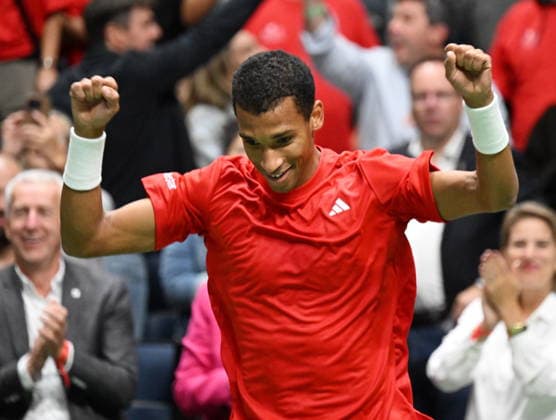 September 18, 2026, Quebec, Pq, Canada: Felix Auger-Aliassime of Canada celebrates his win against Quentin Halys of France during a Davis Cup qualifier second round match at the Videotron Centre in Quebec City, Friday, Sept. 18, 2026. Canada News - September 18, 2026  - ZUMAc35_ 20260918_zaf_c35_134 Copyright: xJacquesxBoissinotx