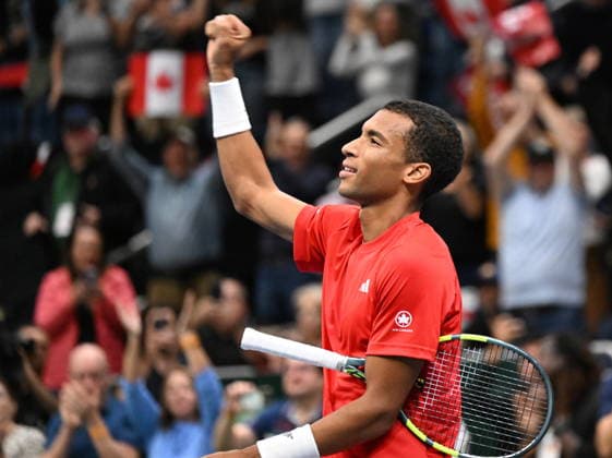 September 18, 2026, Quebec, Pq, Canada: Felix Auger-Aliassime of Canada celebrates his win against Quentin Halys of France during a Davis Cup qualifier second round match at the Videotron Centre in Quebec City, Friday, Sept. 18, 2026. Canada News - September 18, 2026  - ZUMAc35_ 20260918_zaf_c35_135 Copyright: xJacquesxBoissinotx