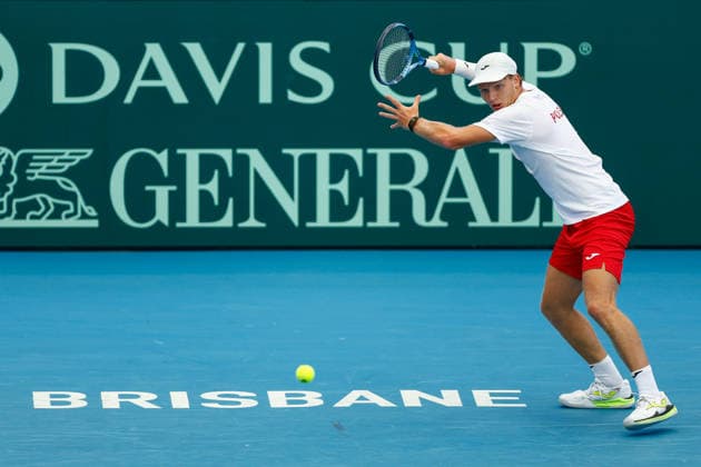 TENNIS DAVIS CUP AUSTRALIA POLAND, Maks KaÅ›nikowski of Poland plays a forehand during the Davis Cup match between Australia and Poland at Pat Rafter Arena in Brisbane, Saturday, September 19, 2026. ( NO ARCHIVING, EDITORIAL USE ONLY  Copyright: xRUSSELLxFREEMANx 20260919133695179142