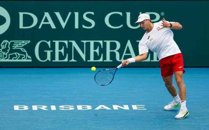 TENNIS DAVIS CUP AUSTRALIA POLAND, Maks KaÅ›nikowski of Poland plays a forehand during the Davis Cup match between Australia and Poland at Pat Rafter Arena in Brisbane, Saturday, September 19, 2026. ( NO ARCHIVING, EDITORIAL USE ONLY  Copyright: xRUSSELLxFREEMANx 20260919196299732247