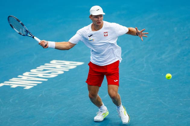 TENNIS DAVIS CUP AUSTRALIA POLAND, Maks KaÅ›nikowski of Poland plays a forehand during the Davis Cup match between Australia and Poland at Pat Rafter Arena in Brisbane, Saturday, September 19, 2026. ( NO ARCHIVING, EDITORIAL USE ONLY  Copyright: xRUSSELLxFREEMANx 20260919199799173480