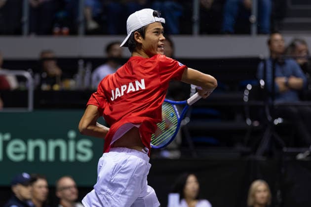 Rei Sakamoto (JPN) during match 1, Anton Shepp (NZL) vs Rei Sakamoto (JPN) during Round 1 Davis Cup Tennis at Trusts Arena, Auckland, New Zealand on Saturday 19 September 2026. Photo: Joshua Devenie z Copyright: xx