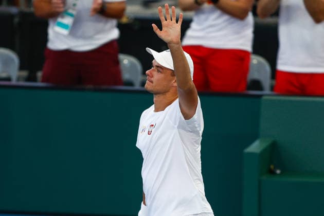 TENNIS DAVIS CUP AUSTRALIA POLAND, Kamil Majchrzak of Poland celebrates during the Davis Cup match between Australia and Poland at Pat Rafter Arena in Brisbane, Saturday, September 19, 2026. ( NO ARCHIVING, EDITORIAL USE ONLY  Copyright: xRUSSELLxFREEMANx 20260919127579824850