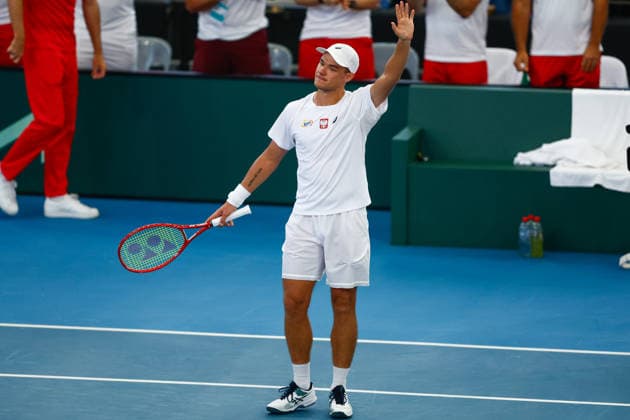 TENNIS DAVIS CUP AUSTRALIA POLAND, Kamil Majchrzak of Poland celebrates during the Davis Cup match between Australia and Poland at Pat Rafter Arena in Brisbane, Saturday, September 19, 2026. ( NO ARCHIVING, EDITORIAL USE ONLY  Copyright: xRUSSELLxFREEMANx 20260919137896977829