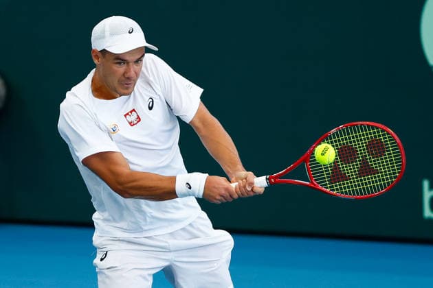 TENNIS DAVIS CUP AUSTRALIA POLAND, Kamil Majchrzak of Poland plays a backhand during the Davis Cup match between Australia and Poland at Pat Rafter Arena in Brisbane, Saturday, September 19, 2026. ( NO ARCHIVING, EDITORIAL USE ONLY  Copyright: xRUSSELLxFREEMANx 20260919121555327106