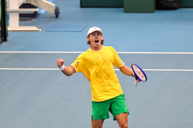 Davis Cup Australia Poland De Minaur celebrates breaking serve during his match in Brisbane, Australia - 19 Sept 2026 Australian Davis Cup player Alex De Minaur celebrates after breaking serve during his match against Poland s Maks Kasnikowski (Not seen) in the first rubber of the World Group I round being held at Pat Rafter Arena. De Minaur won the match 6-3, 6-0 for Australia to go 1-0 up. Brisbane Australia Copyright: xRichardxHainesx xSOPAxImagesx A43I3998