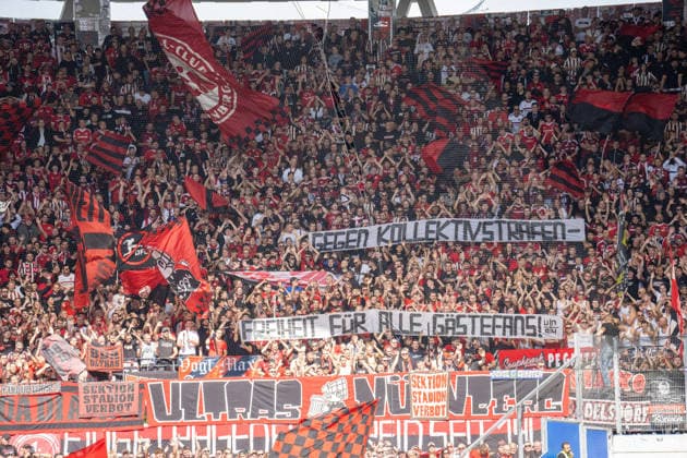 September 19, 2026, xdaymx, Soccer, 2. Bundesliga, Karlsruher SC 1 FC Nürnberg: Nuremberg fans holding a banner during the game in Karlsruhe protesting collective penalties. DFL and DFB regulations prohibit any use of photographs as image sequences and or quasi-video. Karlsruhe