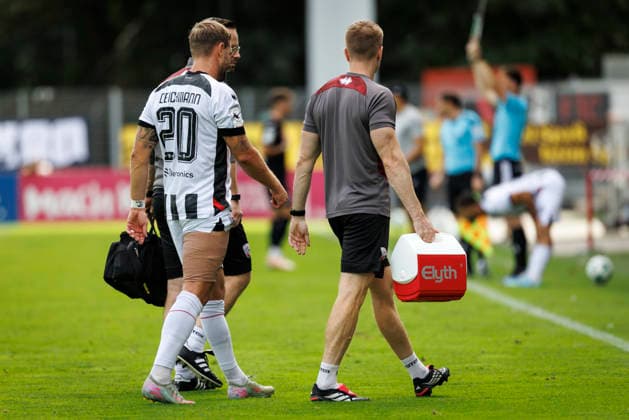 KOELN, GERMANY - SEPTEMBER 19, 2026: Yannick Deichmann (FC Ingolstadt, 20) is injured during the 3rd division match on gameday 7 between Viktoria Koeln vs. FC Ingolstadt at the Sportpark Hoehenberg on September 19, 2026 in Koeln, Germany. DFL REGULATIONS PROHIBIT ANY USE OF PHOTOGRAPHS AS IMAGE SEQUENCES AND OR QUASI-VIDEO. Nordrhein-Westfalen Germany Copyright: xAxelxKohringx