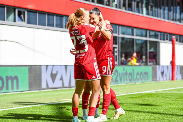 September 19, 2026, Munich, Germany: Google Pixel Women s Bundesliga—FC Bayern Munich Women vs. 1. FC Köln Women at the FC Bayern Campus; Jovana Damnjanovic of FC Bayern Munich Women celebrates after scoring a goal