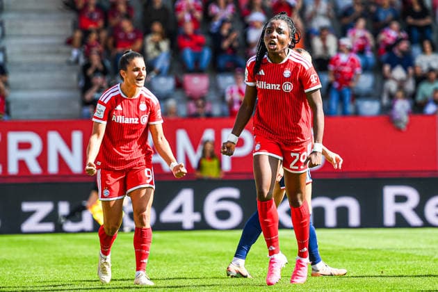 September 19, 2026, Munich, Germany: Google Pixel Women s Bundesliga match between FC Bayern Munich Women and 1. FC Köln Women at the FC Bayern Campus. Edna Imade of FC Bayern Munich Women celebrates after scoring a goal.