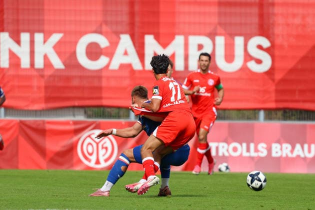 September 19, 2026, xusrbx, Regional League Southwest Soccer, FSV Mainz 05 U23 vs. 1 FC Kaiserslautern II: Oleg Scacun (1 FC Kaiserslautern II), 24; Jusuf Ugljanin (1 FSV Mainz 05 II), 17; Mainz