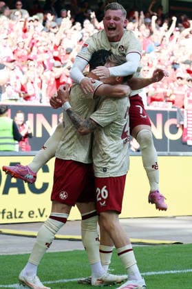 September 19, 2026, xrekx, Soccer, 2. Bundesliga, 1 FC Kaiserslautern vs. Eintracht Braunschweig – Goal celebration after Erencan Yardimci scored the 1–0 goal for 1 FC Kaiserslautern with Paul Joly, Marlon Ritter, and 1 FC Kaiserslautern – DFL, DFB REGULATIONS PROHIBIT ANY USE OF PHOTOGRAPHS as IMAGE SEQUENCES and or QUASI-VIDEO Kaiserslautern