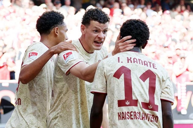 September 19, 2026, xrekx, Soccer 2. Bundesliga, 1 FC Kaiserslautern vs. Eintracht Braunschweig: Goal celebration after Erencan Yardimci scored the 1-0 goal for 1 FC Kaiserslautern, featuring Ibrahim Kanate. 1 FC Kaiserslautern. DFL and DFB regulations prohibit any use of photographsHS as IMAGE SEQUENCES and or QUASI-VIDEO Kaiserslautern