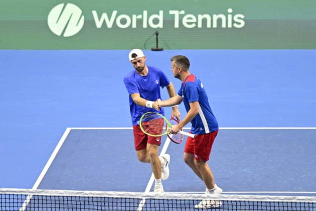 2026 Davis Cup men s team tennis World Championship, WM, Weltmeisterschaft match between the Czech Republic and the United States in Prague, Czech Republic, on September 19, 2026. Tennis doubles match Adam Pavlasek (left) and Patrik Rikl (right) of Czech Republic vs. Christian Harrison, Austin Krajicek of USA. (CTKxPhoto RomanxVondrous) CTKPhotoP2026091903167  CTKPhotoP2026091903167