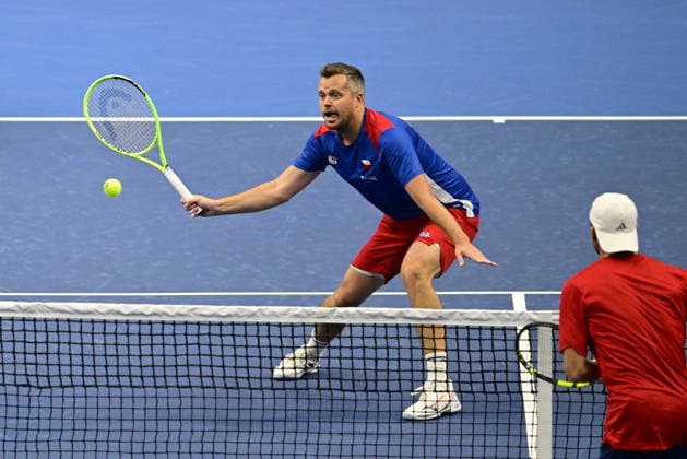 2026 Davis Cup men s team tennis World Championship, WM, Weltmeisterschaft match between the Czech Republic and the United States in Prague, Czech Republic, on September 19, 2026. Tennis doubles match Adam Pavlasek (pictured) and Patrik Rikl of Czech Republic vs. Christian Harrison, Austin Krajicek of USA. (CTKxPhoto RomanxVondrous) CTKPhotoP2026091903192  CTKPhotoP2026091903192
