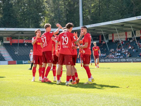 Goal to make it 0–3 by Sascha Hingerl, SSV Jahn Regensburg, 35—team celebration, GER, soccer, VfB Stuttgart II vs. SSV Jahn Regensburg, Landesliga 2, Matchday 8, Leinfelden-Echterdingen, 2026–2027 season, September 19, 2026, GER, Soccer, VfB Stuttgart II vs. SSV Jahn Regensburg, 3. Liga, Matchday 8, 2026–2027 season, September 19, 2026, Leinfelden-Echterdingen Copyright: xCarstenxSchweringx EP_CSG