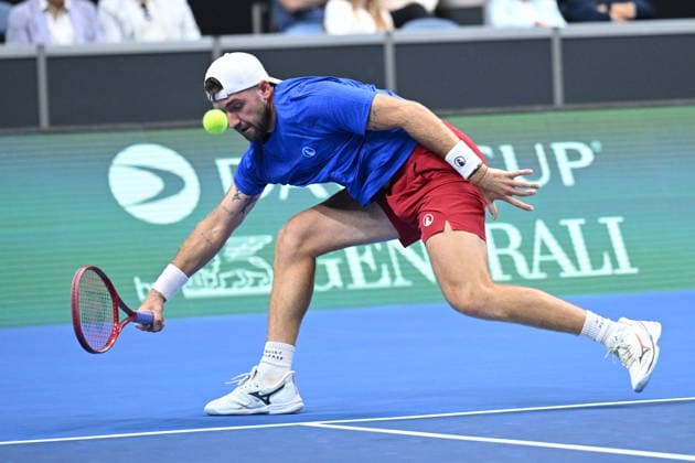 2026 Davis Cup men s team tennis World Championship, WM, Weltmeisterschaft match between the Czech Republic and the United States in Prague, Czech Republic, on September 19, 2026. Tennis doubles match Adam Pavlasek and Patrik Rikl (pictured) of Czech Republic vs. Christian Harrison, Austin Krajicek of USA. (CTKxPhoto MichaelaxRihova) CTKPhotoP2026091903235  CTKPhotoP2026091903235
