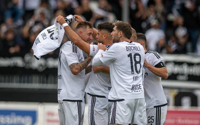 Soccer, 2026–2027 Season, Regionalliga West, September 19, 2026, Matchday 9, Men s, 1 FC Bocholt (white) vs. SC Wiedenbrück (black); from left: Alexander Hahn (1 FC Bocholt), Malek Fakhro (1 FC Bocholt), Marlon Frey (1 FC Bocholt), Patrick Kurzen 1 FC Bocholt, Marvin Lorch 1 FC Bocholt, Bocholt Stadion am Huenting, Germany 260919_fb_1fc-bocholt_sc-wiedenbrueck_59023