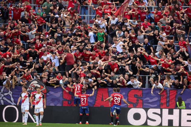 LaLiga EA Sports 2026-27 CA Osasuna vs. Rayo Vallecano Ante Budimir 17 OSA L, Inigo Arguibide 27 OSA, Jon Moncayola 7 (OSA) and Asier Osambela 29 (OSA) R celebrate the goal scored by Ante Budimir 17 (OSA) 1–0 during the EA Sports LaLiga soccer match between CA Osasuna and Rayo Vallecano played at El Sadar Stadium in Pamplona, Spain, on September 19, 2026. Adria Pedrosa (17, RAY L) and Alvaro Garcia (18, RAY R) are also visible in the image. Credit: Inigo Alzugaray, Agencia LOF, Pamplona, LaLiga EA Sports 2026. 27 CA Osasuna vs. Rayo Vallecano Copyright: xINIGOxALZUGARAYx
