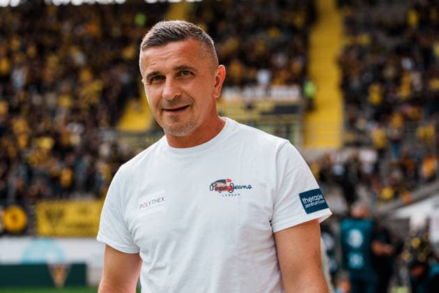 German Soccer 3rd Division 2026–2027, Matchday 7: Alemannia Aachen vs. Fortuna Düsseldorf at Tivoli Aachen; Mersad Selimbegovic, Alemannia Aachen Coach, after a pre-game interview with Magnet Sport; Profile Copyright: xThiemoxRudolphx