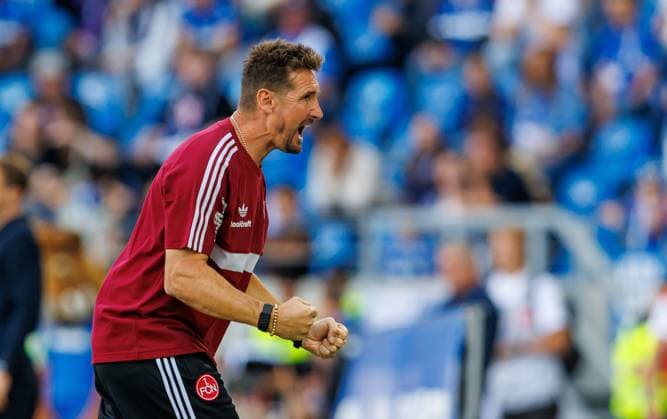 September 19, 2026 Soccer Season 2026–2027, Matchday 2, Bundesliga, Karlsruher SC (KSC) vs. 1. FC Nürnberg (FCN), Club Sports Photo by Zink DaMa xdaxmax. DFL regulations prohibit any use of photographs as image sequences and or quasi-video For editorial use only: Celebrating and rejoicing after the game; Miroslav Miro Klose, coach of 1. FC Nürnberg (FCN), clenches his fist; fists clenched; rejoicing; celebrating