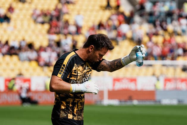 German Soccer 3rd Division 2026–2027, Matchday 7: Alemannia Aachen vs. Fortuna Düsseldorf at Tivoli Aachen; Manuel Riemann (Alemannia Aachen), 1, warming up, in the starting lineup Copyright: xThiemoxRudolphx