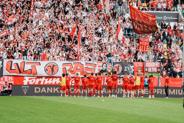 German Soccer 3rd Division 2026–2027, Matchday 7: Alemannia Aachen vs. Fortuna Düsseldorf at Tivoli Aachen—Team, Fans, Away Game, Sold Out Copyright: xThiemoxRudolphx