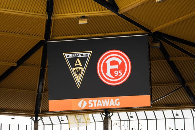 German Soccer 3rd Division 2026–2027, Matchday 7: Alemannia Aachen vs. Fortuna Düsseldorf at Tivoli Aachen—team crest displayed on the video wall Copyright: xThiemoxRudolphx