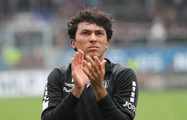 Jonathan Gomez, VfL Osnabrück Soccer, Men s Team, 2026–2027 Season, 2. Bundesliga, Holstein Stadium, Holstein Kiel vs. VfL Osnabrück, 1–1. DFL regulations prohibit any use of photographs as image sequences and or quasi-video.