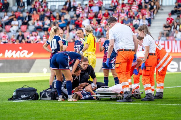 Sandra Maria Jessen 11 of Cologne had to be carried off the field due to an injury during the Google Pixel Women s Bundesliga match between FC Bayern Munich and 1. FC Cologne on September 19, 2026, at the FC Bayern Campus in Munich, Bavaria, Germany