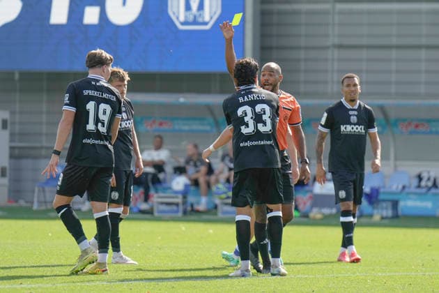 September 19, 2026, Dietmar Hopp Stadium, Hoffenheim, GER, 3rd Division, Matchday 7: TSG 1899 Hoffenheim II vs. SV Meppen, yellow card for Stefan Rankic (SV Meppen, No. 33). DFL REGULATIONS PROHIBIT ANY USE OF PHOTOGRAPHS AS IMAGE SEQUENCES AND OR QUASI-VIDEO. Hoffenheim, Baden-Württemberg, Dietmar Hopp Stadium