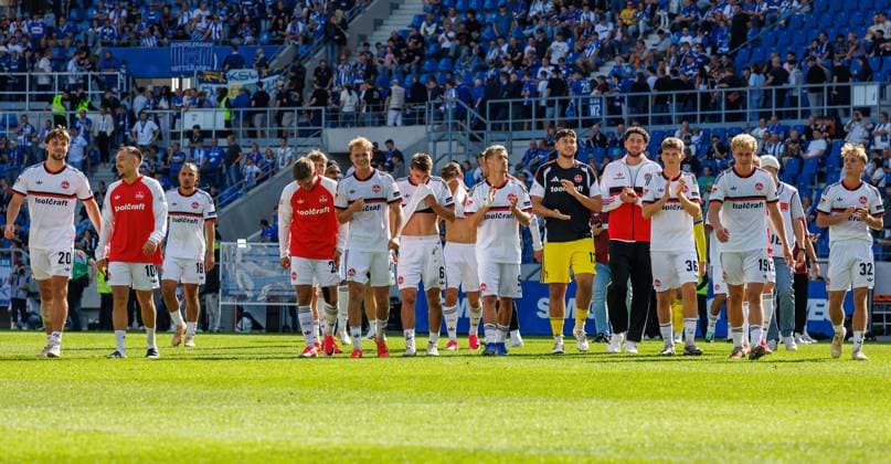 September 19, 2026 Soccer Season 2026–2027, Matchday 2, Bundesliga, Match 06: Karlsruher SC (KSC) vs. 1. FC Nürnberg (FCN) Club Sports Photo by Zink DaMa xdaxmax DFL regulations prohibit any use of photographs as image sequences and or quasi-video For editorial use only: Celebrations and joy after the final whistle; the FCN team on their way to the club fans—FCN fans