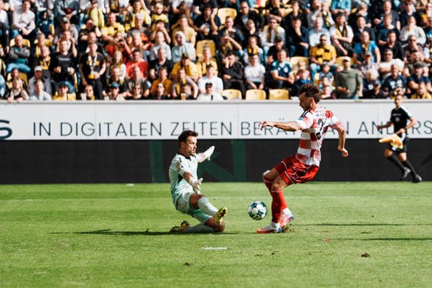 German Soccer 3rd Division 2026–2027, Matchday 7: Alemannia Aachen vs. Fortuna Düsseldorf at Tivoli Aachen; No penalty kick; Fabian Schleusener (Fortuna Düsseldorf) had a one-on-one with Manuel Riemann (Alemannia Aachen); 1; Protests; Complaint Copyright: xThiemoxRudolphx