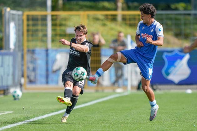 September 19, 2026, Dietmar Hopp Stadium, Hoffenheim, GER, 3rd Division, Matchday 7: TSG 1899 Hoffenheim II vs. SV Meppen, Yasin Zor (Hoffenheim II) 10 vs. Luis Sprekelmeyer (SV Meppen) 19 DFL regulations prohibit any use of photographs as image sequences and or quasi-video. Hoffenheim, Baden-Württemberg, Dietmar Hopp Stadium
