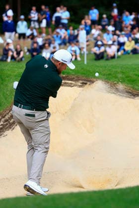 RECORD DATE NOT STATED 19th September 2026; Wentworth Golf Club, Virginia Water, Surrey, England; DP World Tour Golf, BMW PGA, Golf Herren Championship, Day 4; Shane Lowry from the green side bunker on the 14th par 3 ChrisxRoll