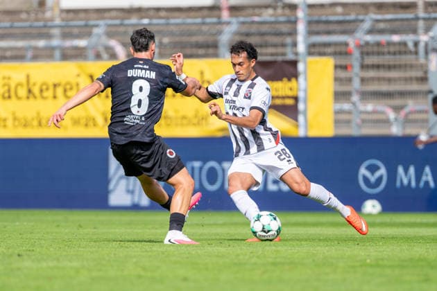 Taylan Duman (Viktoria Köln, No. 08) and Nishan Velupillay (FC Ingolstadt 04, No. 28) battle for the ball in the match between FC Viktoria Köln and FC Ingolstadt 04, soccer, 3. Liga, Matchday 7, 2026–27 season, September 19, 2026, DFL regulations prohibit any use of photographs as image sequences and or quasi-video. FC Viktoria Cologne vs. FC Ingolstadt 04, soccer, 3rd Division, Matchday 7, 2026–27 season, September 19, 2026, Cologne Copyright: xEibner-Pressefoto LukasxBaldygax EP_LBA