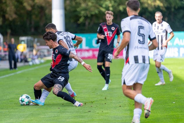 Niklas Castelle (Viktoria Köln), 44, in a tackle for the ball with Keanan Bennett (FC Ingolstadt 04), 18; Niklas Swider (Viktoria Köln), 20; Emre Guel (FC Ingolstadt 04), 05; Vinko Sapina, FC Ingolstadt 04, 41; FC Viktoria Cologne vs. FC Ingolstadt 04, soccer, 3rd Division, Matchday 7, 2026–27 season, September 19, 2026, DFL regulations prohibit any use of photographs as image sequences and or quasi-video, FC Viktoria Köln vs. FC Ingolstadt 04, soccer, 3rd League, Matchday 7, 2026–27 season, September 19, 2026, Cologne Copyright: xEibner-Pressefoto LukasxBaldygax EP_LBA
