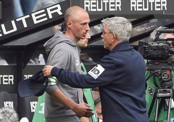 September 19, 2026, xhbx, Soccer, Bundesliga 1, Borussia Mönchengladbach 1 FSV Mainz 05 v l Interim Coach Jan Moritz Lichte, Borussia Mönchengladbach, Coach Urs Fischer, FSV Mainz 05. DFL and DFB regulations prohibit any use of photographs as image sequences and or quasi-video. Mönchengladbach