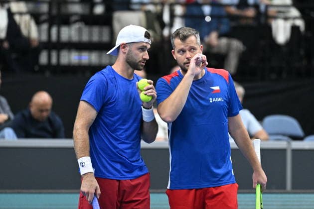 2026 Davis Cup men s team tennis World Championship, WM, Weltmeisterschaft match between the Czech Republic and the United States in Prague, Czech Republic, on September 19, 2026. Tennis doubles match Adam Pavlasek (right) and Patrik Rikl (left) of Czech Republic vs. Christian Harrison, Austin Krajicek of USA. (CTKxPhoto MichaelaxRihova) CTKPhotoP2026091903506  CTKPhotoP2026091903506