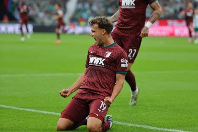 September 26, 2019, Germany, Soccer, Men s 1st Division, Matchday 4, 2026–2027 Season, SV Werder Bremen vs. FC Augsburg Goal celebration Cheering Goal scorer(s) Robin Fellhauer FC Augsburg 19 celebrates the goal to make it 0–1 at the Weserstadion in Bremen, Germany Copyright: xnordphotoxGmbHx xTauchnitzx