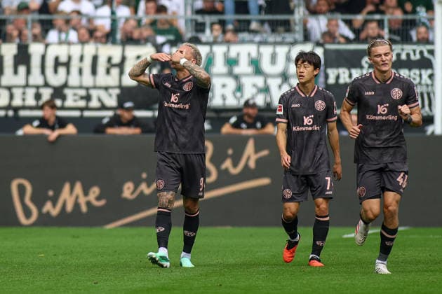 September 19, 2026, GER, Soccer, Men s, Bundesliga, 1. Bundesliga, 2026–2027 Season, VfL Borussia Mönchengladbach vs. FSV Mainz 05: Phillip Tietz (M05) celebrates his goal, which tied the score at 1–1 Copyright: xSvenxHanischx