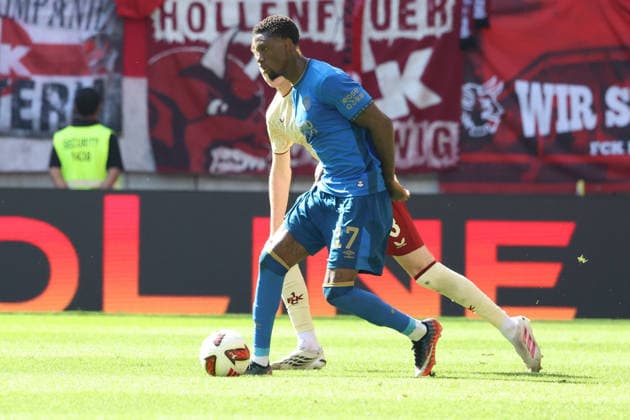 September 19, 2026, xrekx, Soccer 2. Bundesliga, 1 FC Kaiserslautern vs. Eintracht Braunschweig, left: Aaron Opoku, Eintracht Braunschweig. DFL and DFB regulations prohibit any use of photographs as image sequences and or quasi-video. Kaiserslautern