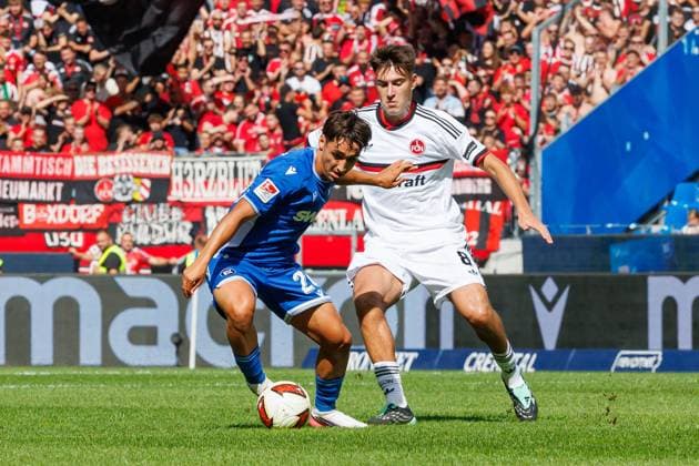 September 19, 2026 Soccer Season 2026–2027, Matchday 2, Bundesliga, Karlsruher SC (KSC) vs. 1. FC Nürnberg (FCN), Club Sports Photo by Zink DaMa xdaxmax. DFL regulations prohibit any use of photographs as image sequences and or quasi-video For editorial use only. Danyal Zor 26, Karlsruher SC (KSC); Javier Fernandez 8, 1. FC Nürnberg (FCN)