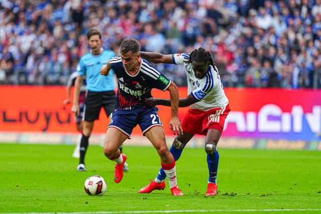 Thijs Dallinga, 1. FC Köln, 27; Jordan Torunarigha, Hamburger SV, 23 (GER); Hamburger SV vs. 1. FC Köln, Soccer, Bundesliga 1, Matchday 04, 2026–2027 Season, September 19, 2026 DFL regulations prohibit any use of photographs as image sequences and or quasi-video GER, Hamburger SV vs. 1. FC Köln, soccer, 1. Bundesliga, Matchday 04, 2026–2027 season, September 19, 2026, Hamburg Copyright: xEibner-Pressefoto MarcelxvonxFehrnx EP_MFN