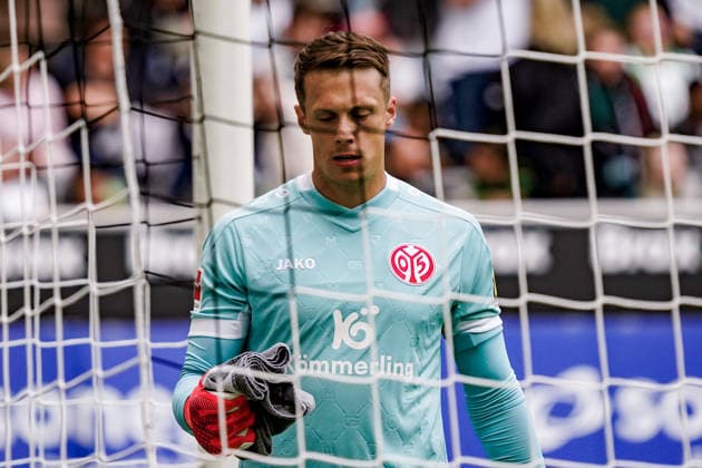 Germany Soccer Season 2026–2027, Bundesliga 1, Matchday 4, Borussia Mönchengladbach vs. 1. FSV Mainz 05 at Borussia Park, Mönchengladbach; Alexander Schwollow, 1. FSV Mainz 05, 1 facial expression, emotion after Mönchengladbach conceded a goal, ista, Borussia Park, Germany Copyright: xBennetxLongx