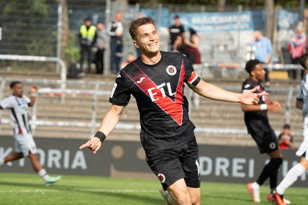 German Soccer, 3rd Division, 2026–27, Matchday 7, September 19, 2026: FC Viktoria Köln vs. FC Ingolstadt 04 at Sportpark Höhenberg, Cologne; David Otto of FC Viktoria Köln celebrates the goal with his signature celebration; Cologne, Germany Copyright: xMijoxLubecx
